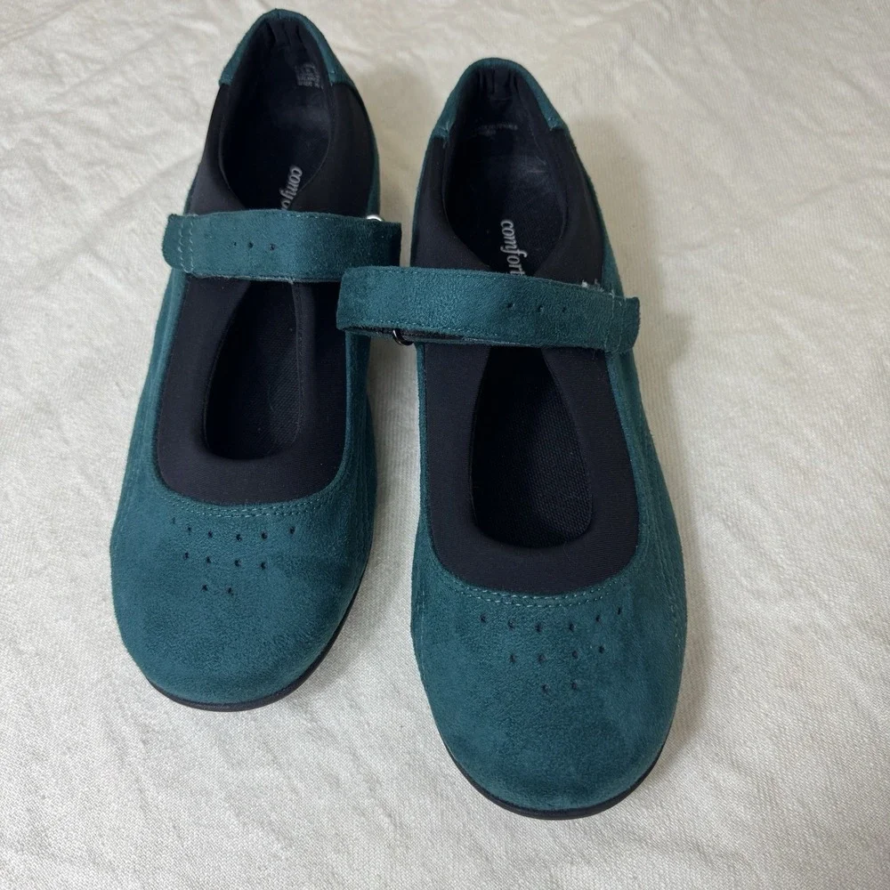 Comfortview Mary Jane Casual Shoes Women's Size 9.5 Emerald Green Faux Suede